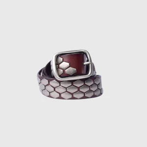 Silver Hexagon Nani Leather Belt-Oxblood