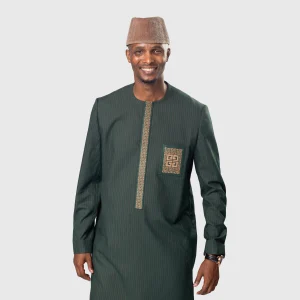 Paris Dakar Embroidered Danshiki Set - Forest Green/Brown